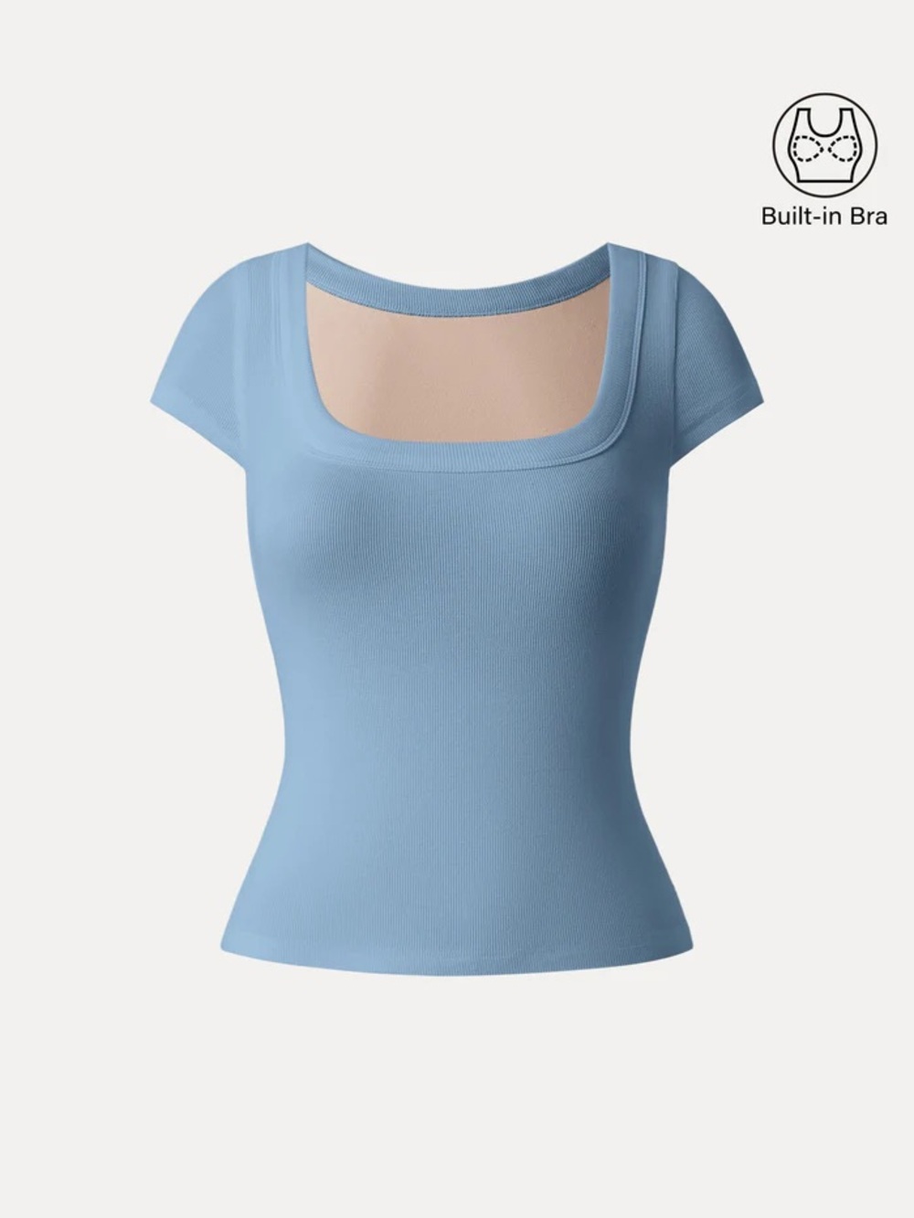 NWT OGL Plantive® Stretch Cotton Square Neck Cap Sleeve Bra Top in blue